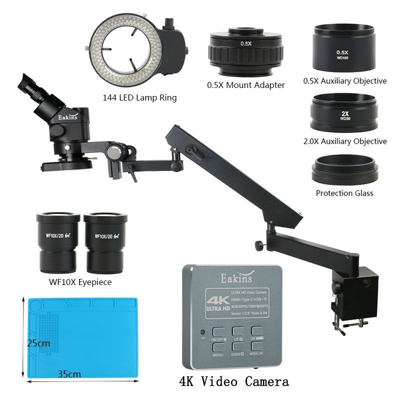 Simul-Focal Industrial Microscope 4K Hdmi - 3,5X 90XArticulating Arm Säule Klemme Zoom